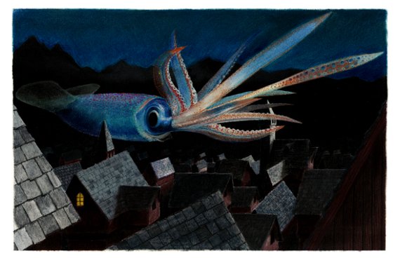 Night Squid, chalk pastel, 2002